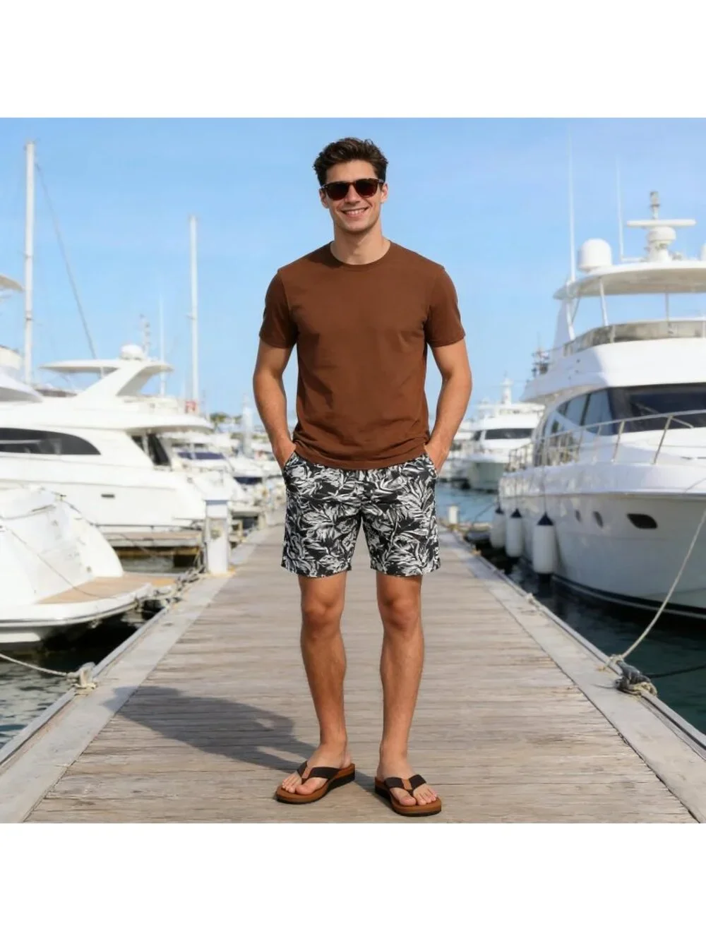 Men's Brown Flip Flops With Arch Support Comfortable Yoga Mat Sandals Casual